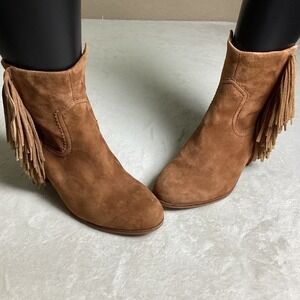 Sam Edelman Leather Suede Fringe Booties, Brown, Size US 9.5, UK 7.5, EU 39.5